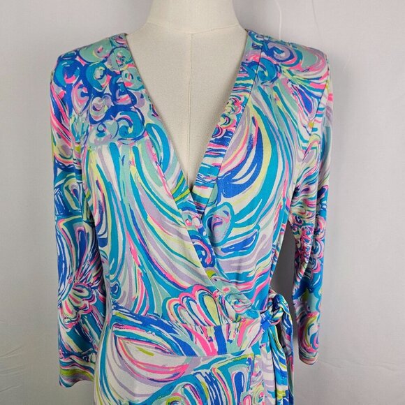 Lilly Pulitzer Emilia Wrap Dress Multi Guilty Pleasure Print 3/4 Sleeve Small - Picture 4 of 13